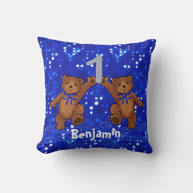 1st Birthday Teddy Bears Throw Pillow (Front)