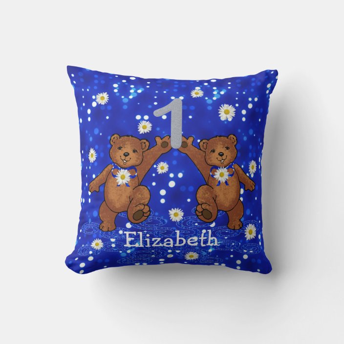 1st Birthday Teddy Bears Throw Pillow Zazzle