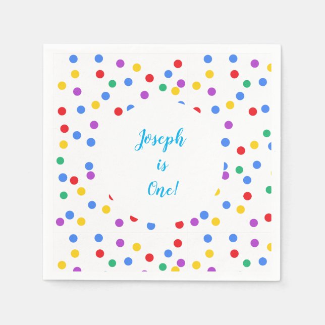 1st Birthday Template Colorful Confetti Dots Napkins (Front)