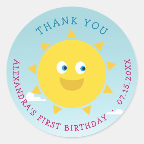 1st Birthday Thank You Sun Classic Round Sticker