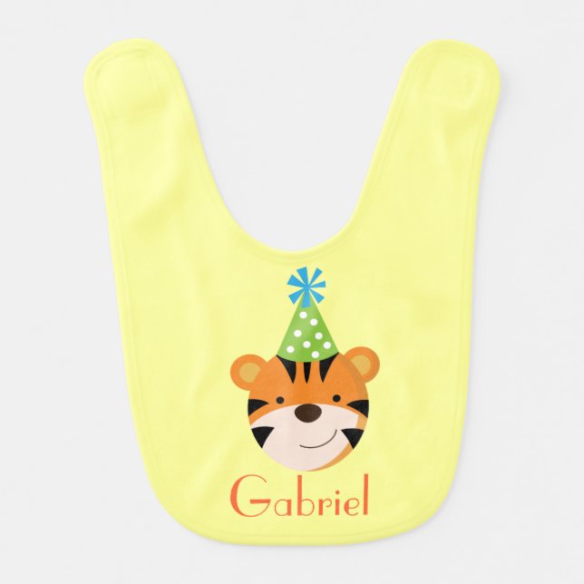 1st Birthday Tiger Personalized Baby Bib (Front)