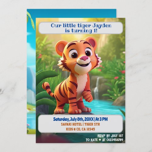 1st Birthday Tiger Personalized Name Age Kids  Invitation