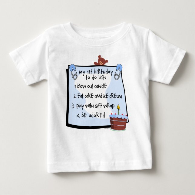 1st Birthday To Do's Blue Baby T-Shirt (Front)
