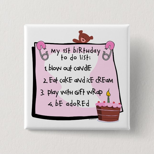 1st Birthday To Do's Pink Pinback Button (Front)