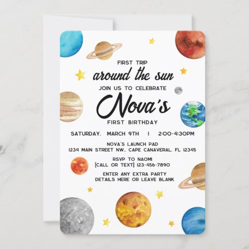 1st Birthday _ trip around the sun outer space Invitation
