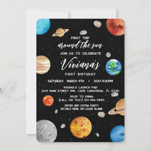 1st Birthday _ trip around the sun outer space Invitation