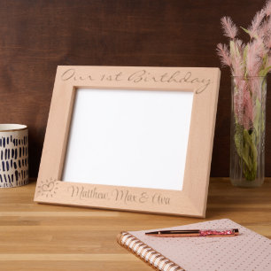 1st Birthday Triplets, Twins, Names, Photo, 10x8" Engraved Frames