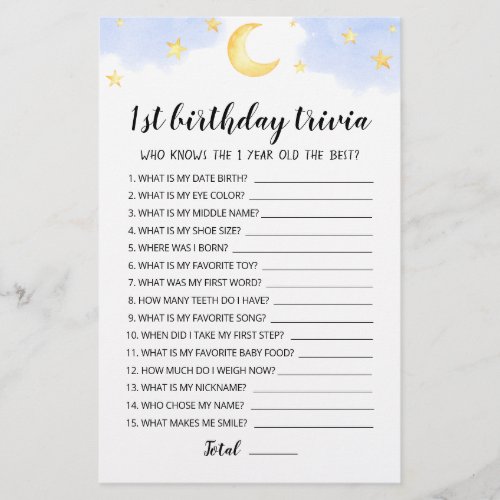 1st Birthday Trivia editable game