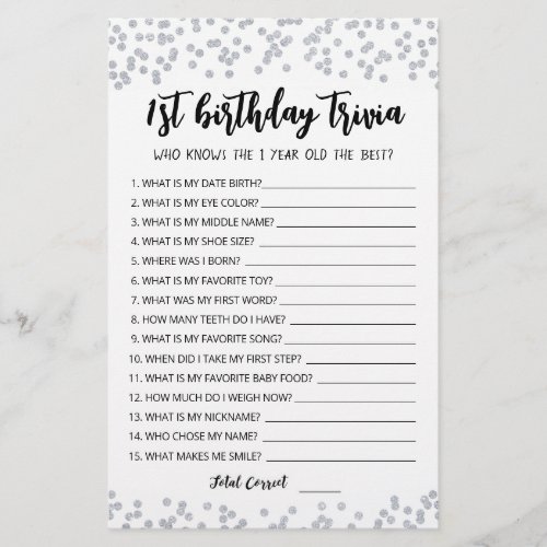 1st Birthday Trivia editable game