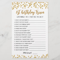 1st Birthday Trivia editable game