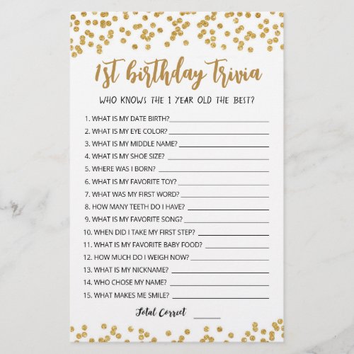 1st Birthday Trivia editable game