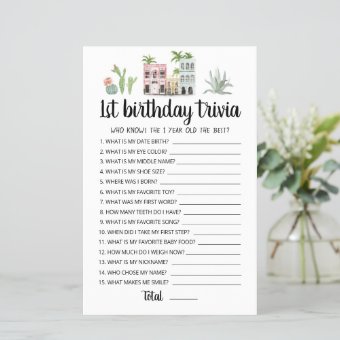 1st Birthday Trivia editable game | Zazzle