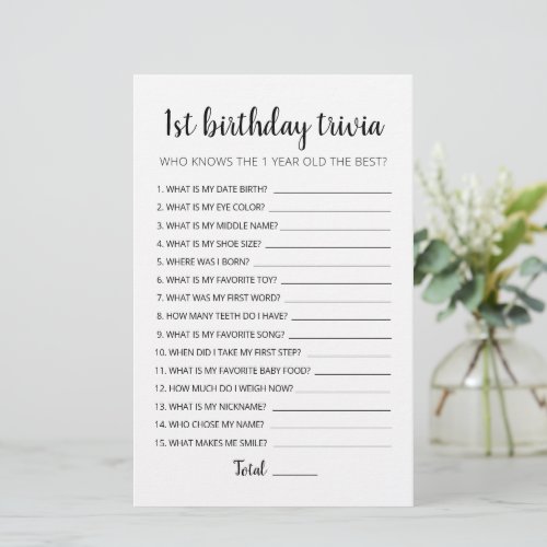 1st Birthday Trivia editable game