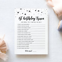 1st Birthday Trivia editable game Card