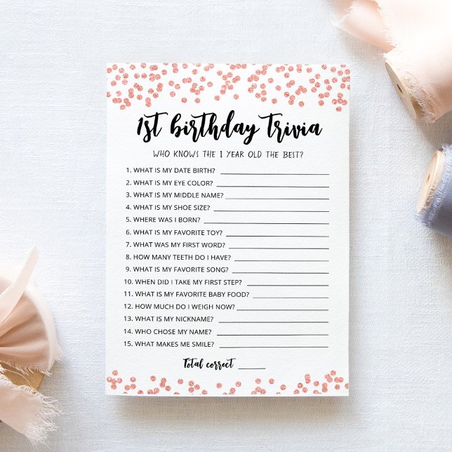 1st Birthday Trivia editable game Card (Creator Uploaded)