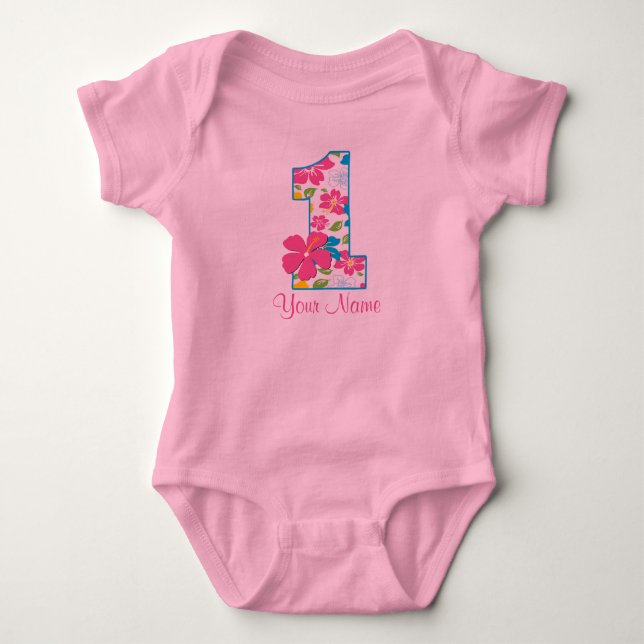 1st Birthday Tropical Personalized T-shirt Baby Bodysuit (Front)