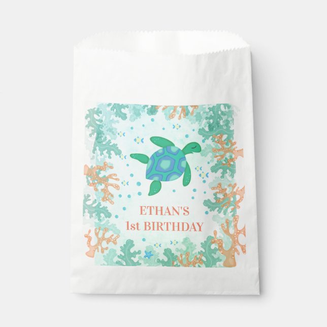 1st Birthday Turtle Under The Sea Party Favor Bag (Front)