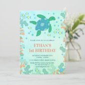 1st Birthday Turtle Under The Sea Party Invitation (Standing Front)