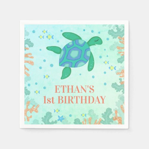 1st Birthday Turtle Under The Sea Party Napkins