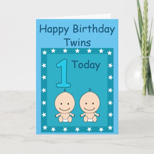 1st Birthday Twin Boys Custom Card