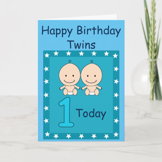 1st Birthday Twin Boys Custom Card (Front)