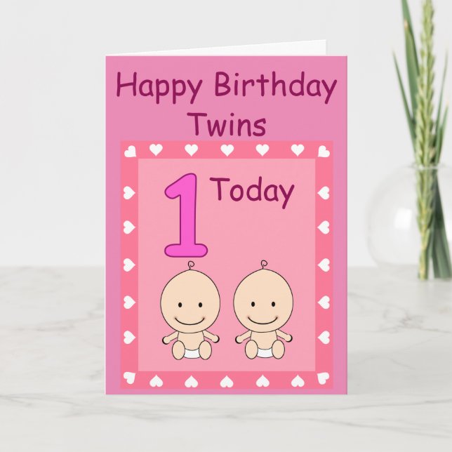 1st Birthday Twin Girls Custom Card (Front)