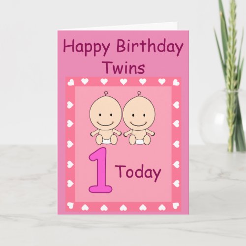 1st Birthday Twin Girls Custom Card