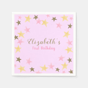 1st Birthday Twinkle Little Star Pink Girl  Napkins