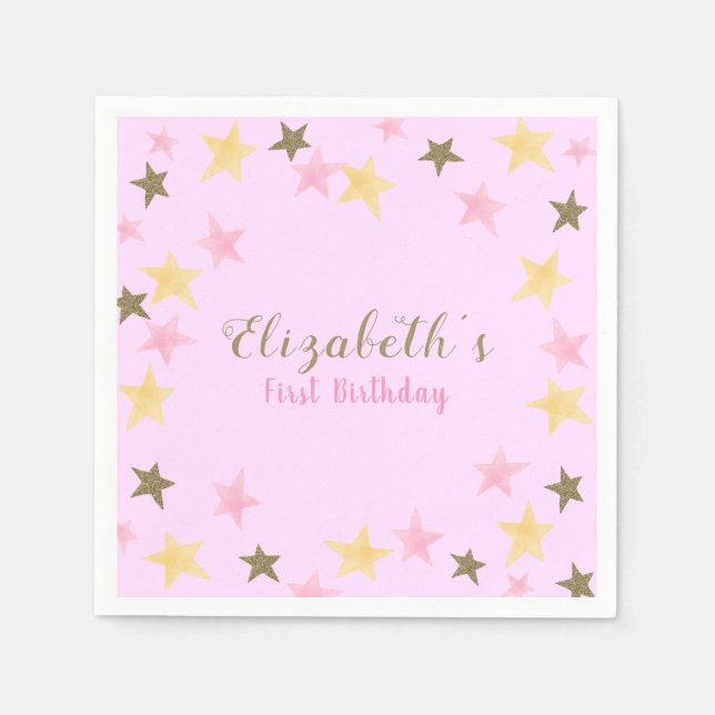 1st Birthday Twinkle Little Star Pink Girl  Napkins (Front)