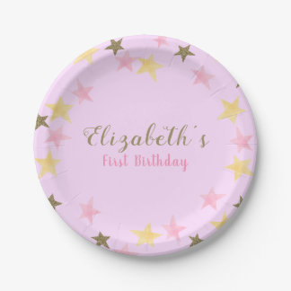 1st Birthday Twinkle Little Star Pink Girl Paper Plates