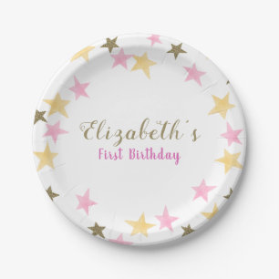 1st Birthday Twinkle Little Star Pink Gold Girl  Paper Plates