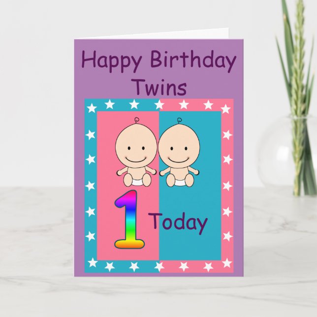 1st Birthday Twins Custom Card (Front)