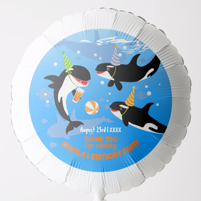 1st birthday under the sea orca whale baby girl balloon (Front)