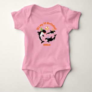 1st birthday under the sea orca whale baby girl bodysuit