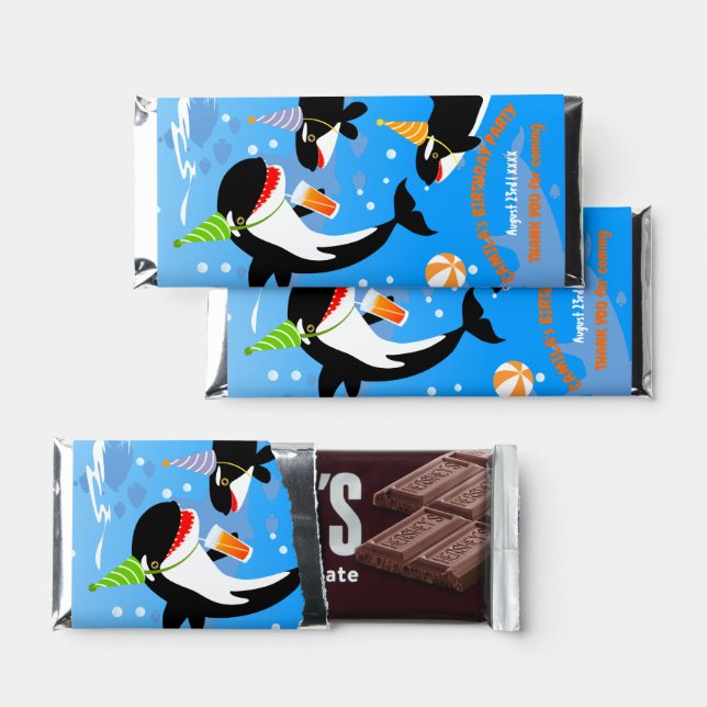 1st birthday under the sea orca whale baby girl hershey bar favors (Front)