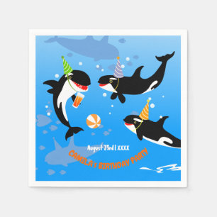 1st birthday under the sea orca whale baby girl napkins