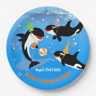 1st birthday under the sea orca whale baby girl paper plates