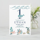 1st Birthday Under the Sea Watercolor Whale Invitation (Standing Front)