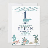 1st Birthday Under the Sea Watercolor Whale Invitation (Front)