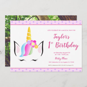 1st birthday Unicorn party Photo Invitation
