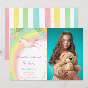1st Birthday Unicorn Photo Invitation