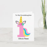 1st Birthday Unicorn Pink Granddaughter Birthday Card<br><div class="desc">1st Birthday Unicorn Pink Granddaughter Birthday Card</div>