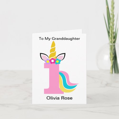 1st Birthday Unicorn Pink Granddaughter Birthday Card