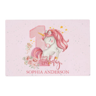 1st Birthday Unicorn Pink Little Girl Placemat