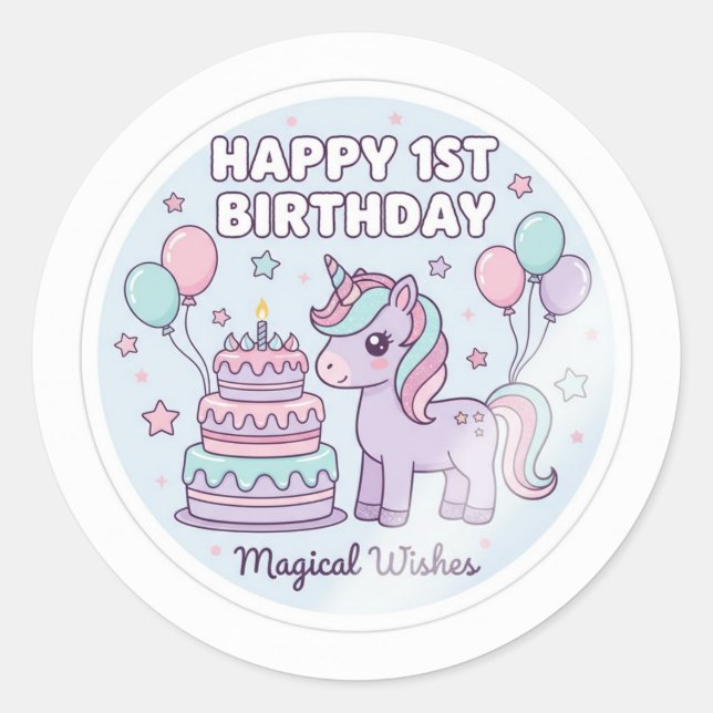 1st birthday unicorn sticker (Front)