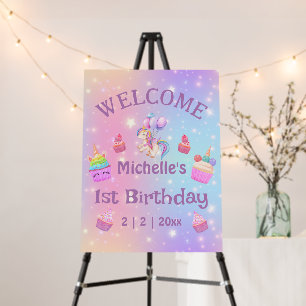 1st birthday unicorns cupcakes girly cute welcome foam board