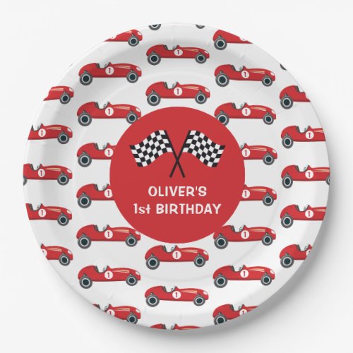 1st Birthday Vintage Racing Car Party  Paper Plates
