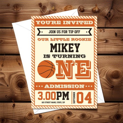 1st Birthday Vintage Style Basketball Invitation