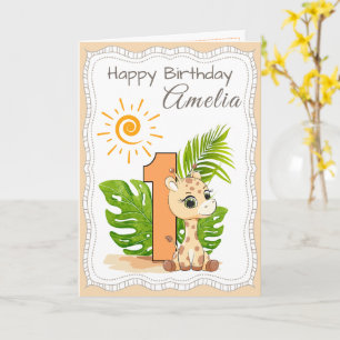 1st Birthday Watercolor Animals Card