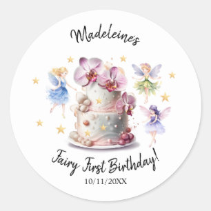 1st Birthday Watercolor Cake Dancing Fairies Classic Round Sticker